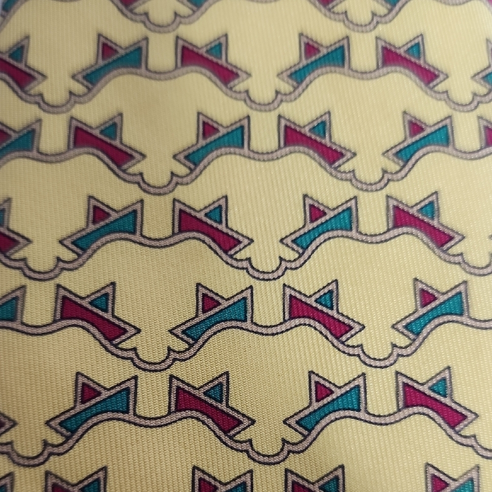 Hermes Yellow Tie with Red and Green Geometric Design - Picture 7 of 7